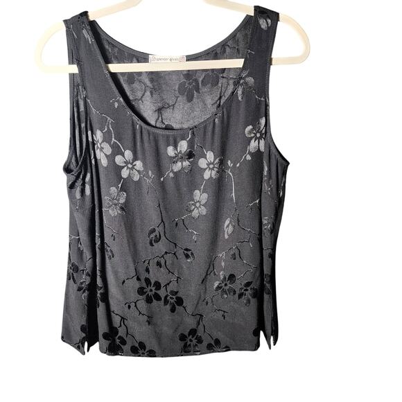 Spencer Alexis Sz L Vtg 90 Y2K Black Burnout Floral Side Slit Tank Whimsygoth - Picture 1 of 7